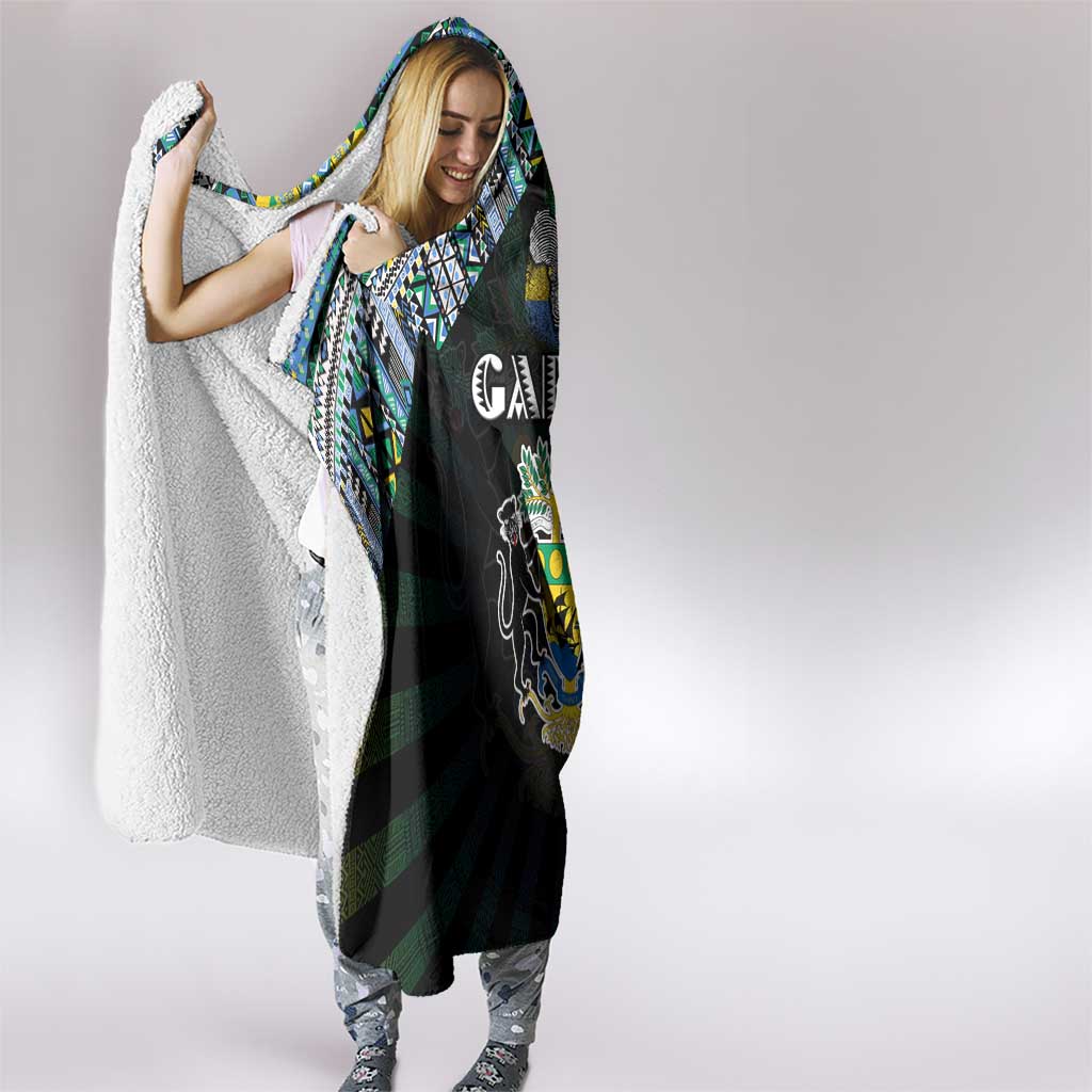 Gabon Roots Hooded Blanket African Map in Fingerprint and Tribal Colors