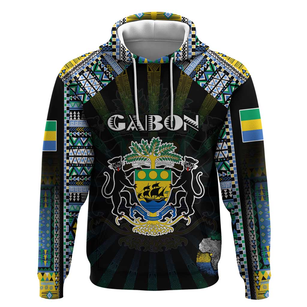 Personalized Gabon Roots Hoodie African Map in Fingerprint and Tribal Colors