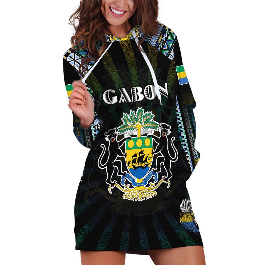 Personalized Gabon Roots Hoodie Dress African Map in Fingerprint and Tribal Colors