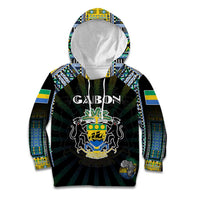 Personalized Gabon Roots Kid Hoodie African Map in Fingerprint and Tribal Colors
