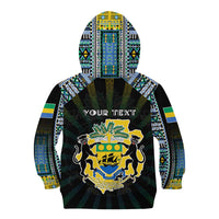 Personalized Gabon Roots Kid Hoodie African Map in Fingerprint and Tribal Colors
