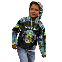 Personalized Gabon Roots Kid Hoodie African Map in Fingerprint and Tribal Colors
