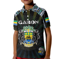 Personalized Gabon Roots Kid Polo Shirt African Map in Fingerprint and Tribal Colors