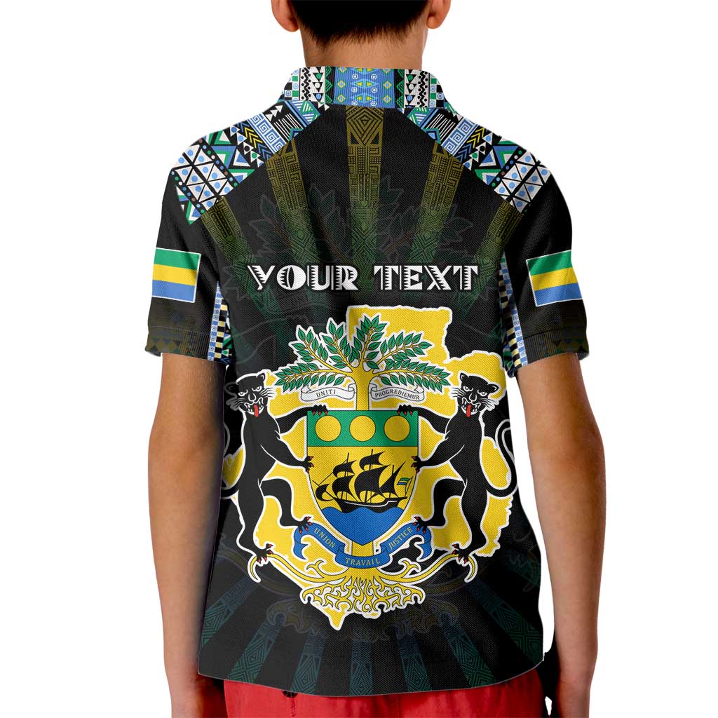 Personalized Gabon Roots Kid Polo Shirt African Map in Fingerprint and Tribal Colors