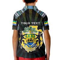 Personalized Gabon Roots Kid Polo Shirt African Map in Fingerprint and Tribal Colors