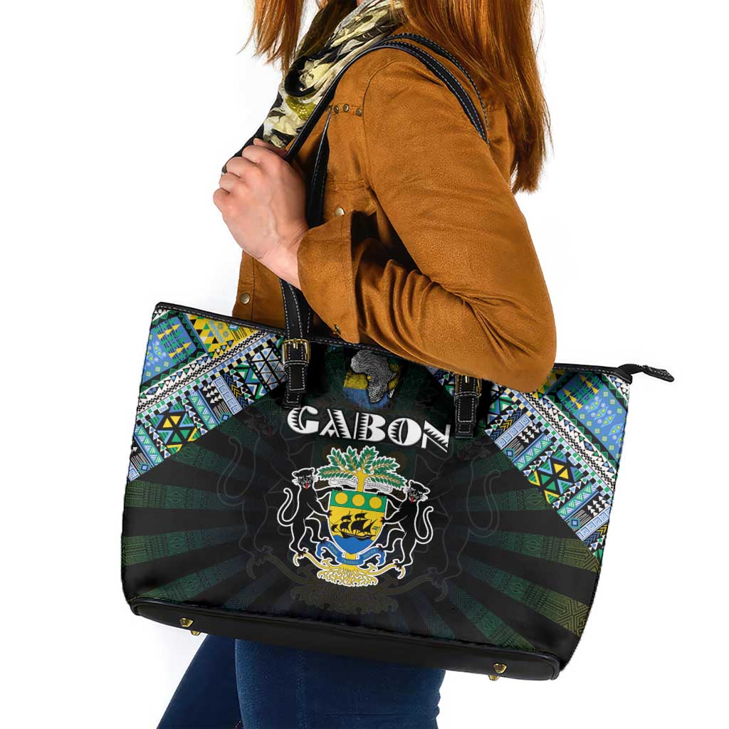 Gabon Roots Leather Tote Bag African Map in Fingerprint and Tribal Colors