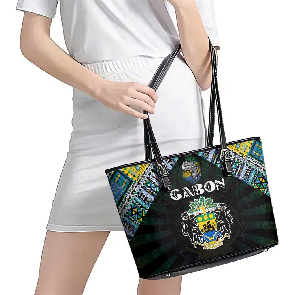 Gabon Roots Leather Tote Bag African Map in Fingerprint and Tribal Colors
