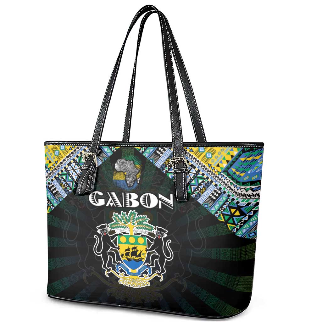 Gabon Roots Leather Tote Bag African Map in Fingerprint and Tribal Colors