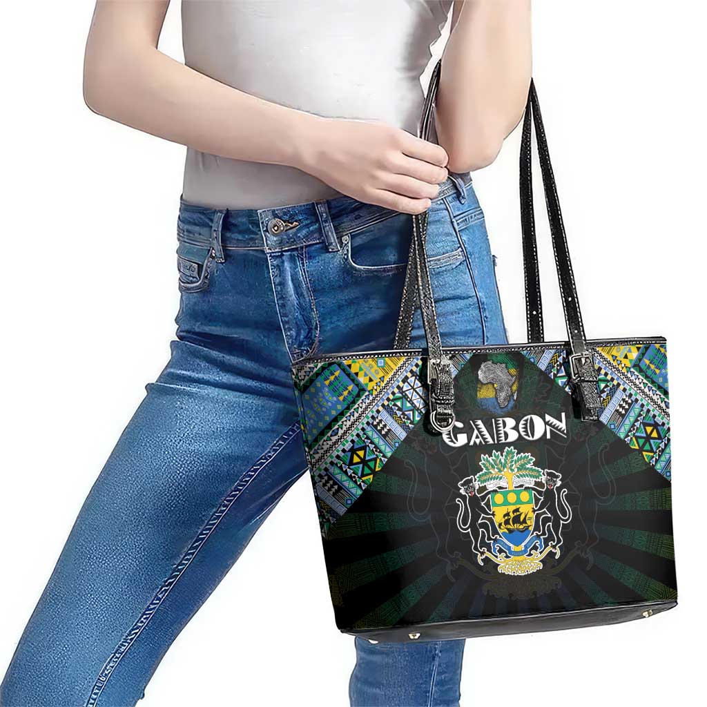 Gabon Roots Leather Tote Bag African Map in Fingerprint and Tribal Colors