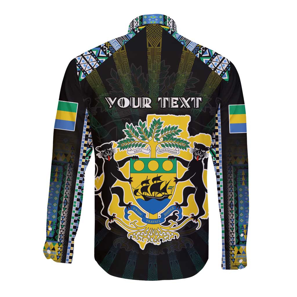 Personalized Gabon Roots Long Sleeve Button Shirt African Map in Fingerprint and Tribal Colors