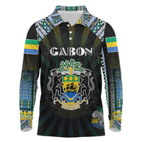 Personalized Gabon Roots Long Sleeve Polo Shirt African Map in Fingerprint and Tribal Colors