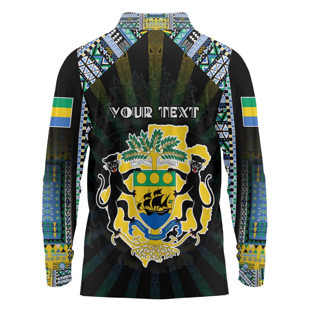 Personalized Gabon Roots Long Sleeve Polo Shirt African Map in Fingerprint and Tribal Colors
