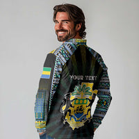 Personalized Gabon Roots Long Sleeve Polo Shirt African Map in Fingerprint and Tribal Colors