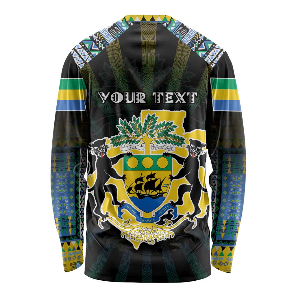 Personalized Gabon Roots Long Sleeve Shirt African Map in Fingerprint and Tribal Colors