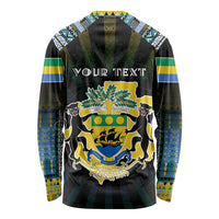 Personalized Gabon Roots Long Sleeve Shirt African Map in Fingerprint and Tribal Colors