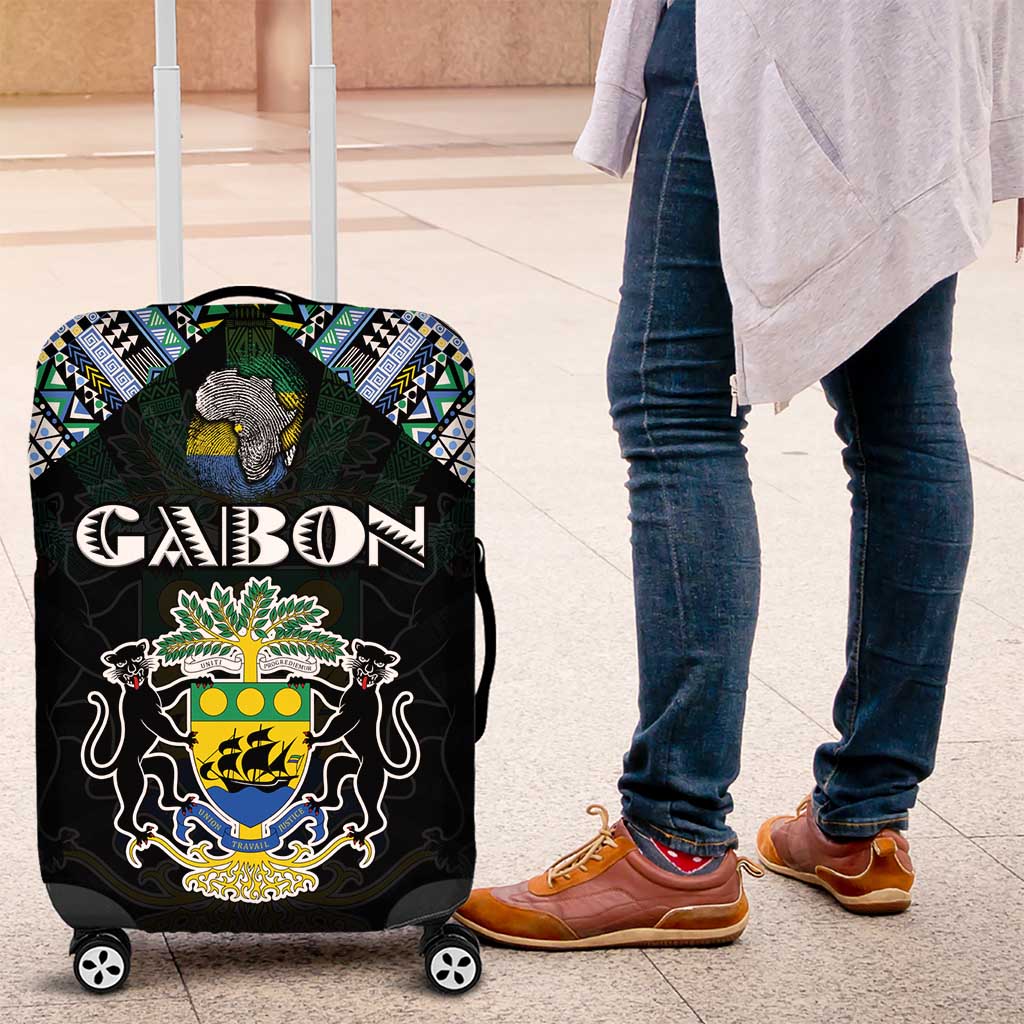 Gabon Roots Luggage Cover African Map in Fingerprint and Tribal Colors