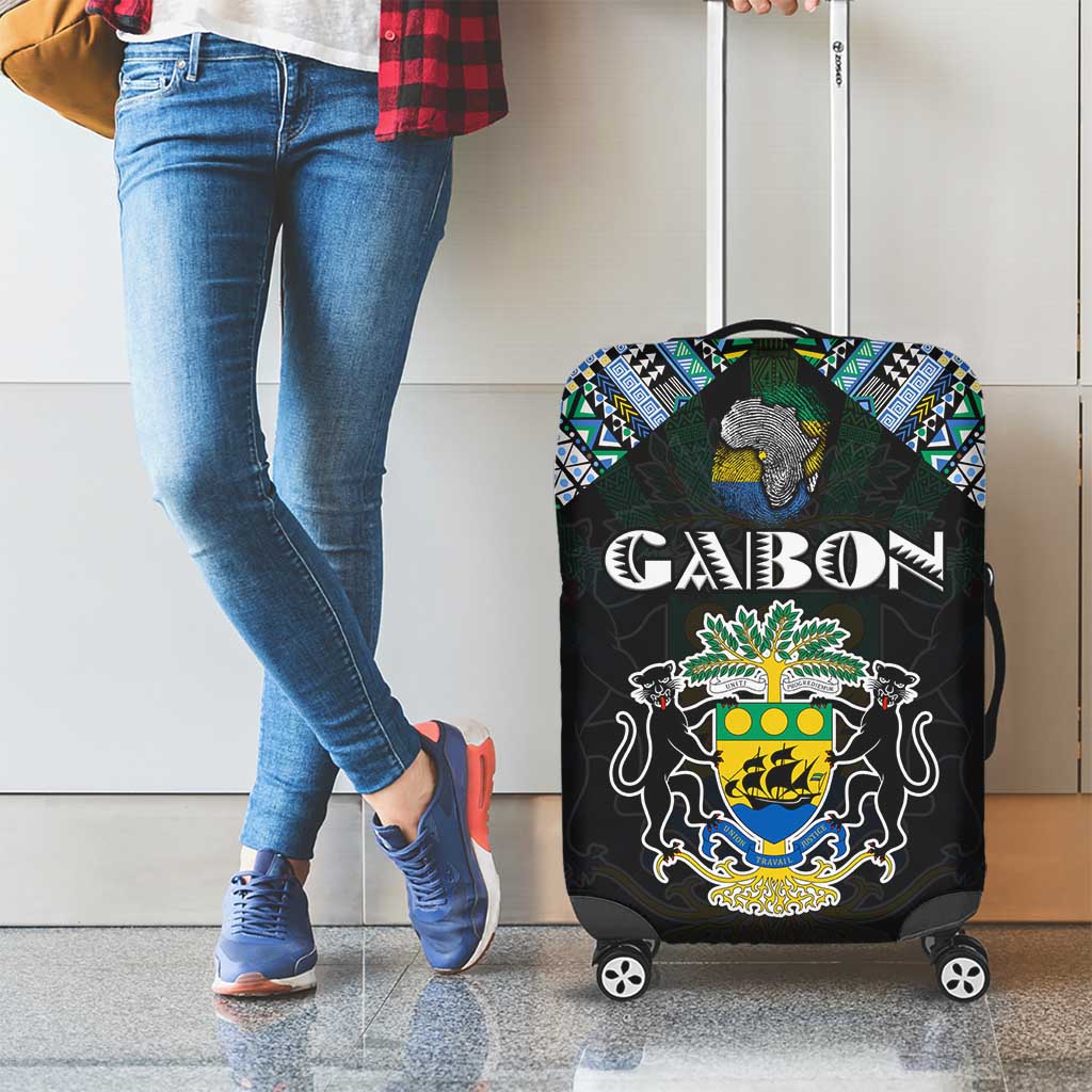 Gabon Roots Luggage Cover African Map in Fingerprint and Tribal Colors