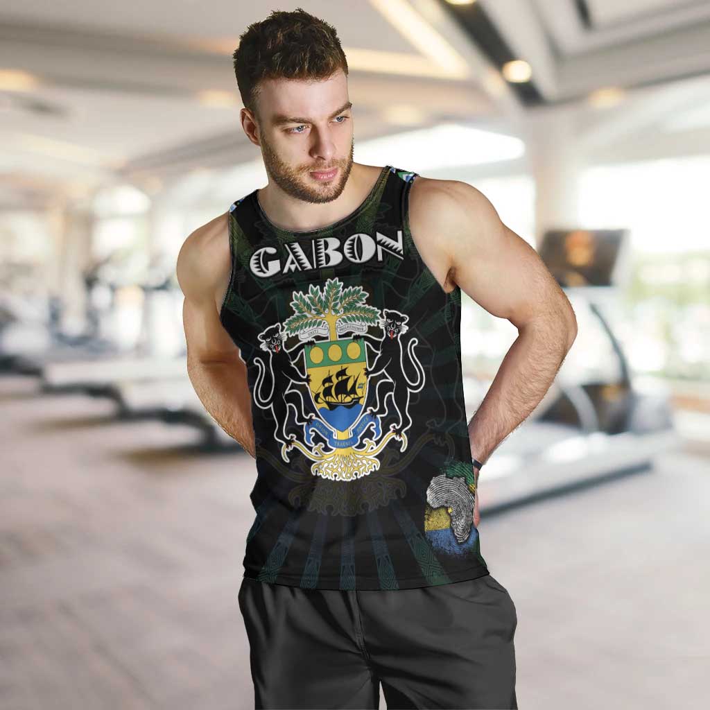 Personalized Gabon Roots Men Tank Top African Map in Fingerprint and Tribal Colors