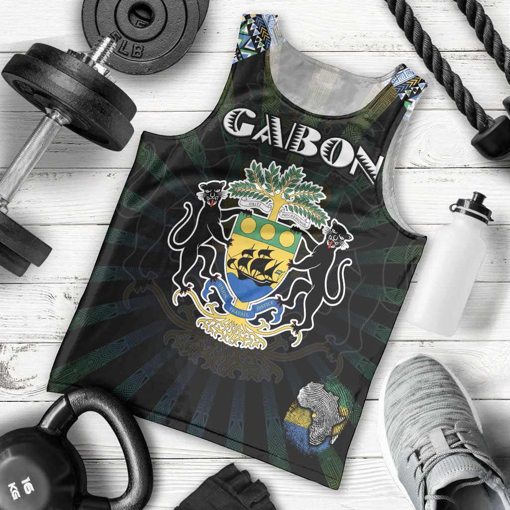 Personalized Gabon Roots Men Tank Top African Map in Fingerprint and Tribal Colors