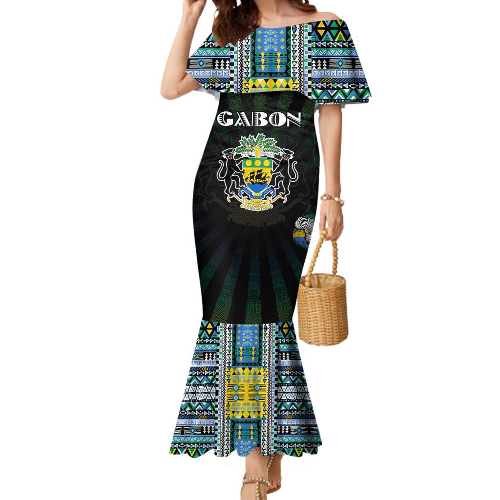 Personalized Gabon Roots Mermaid Dress African Map in Fingerprint and Tribal Colors
