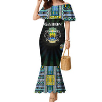 Personalized Gabon Roots Mermaid Dress African Map in Fingerprint and Tribal Colors