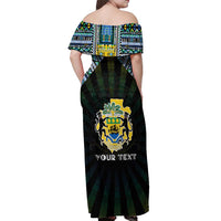 Personalized Gabon Roots Off Shoulder Maxi Dress African Map in Fingerprint and Tribal Colors
