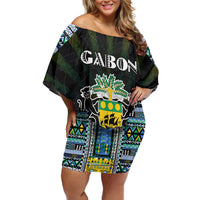 Personalized Gabon Roots Off Shoulder Short Dress African Map in Fingerprint and Tribal Colors