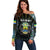 Personalized Gabon Roots Off Shoulder Sweater African Map in Fingerprint and Tribal Colors