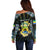 Personalized Gabon Roots Off Shoulder Sweater African Map in Fingerprint and Tribal Colors