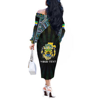 Personalized Gabon Roots Off The Shoulder Long Sleeve Dress African Map in Fingerprint and Tribal Colors