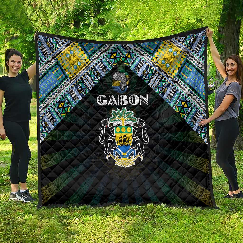 Gabon Roots Quilt African Map in Fingerprint and Tribal Colors