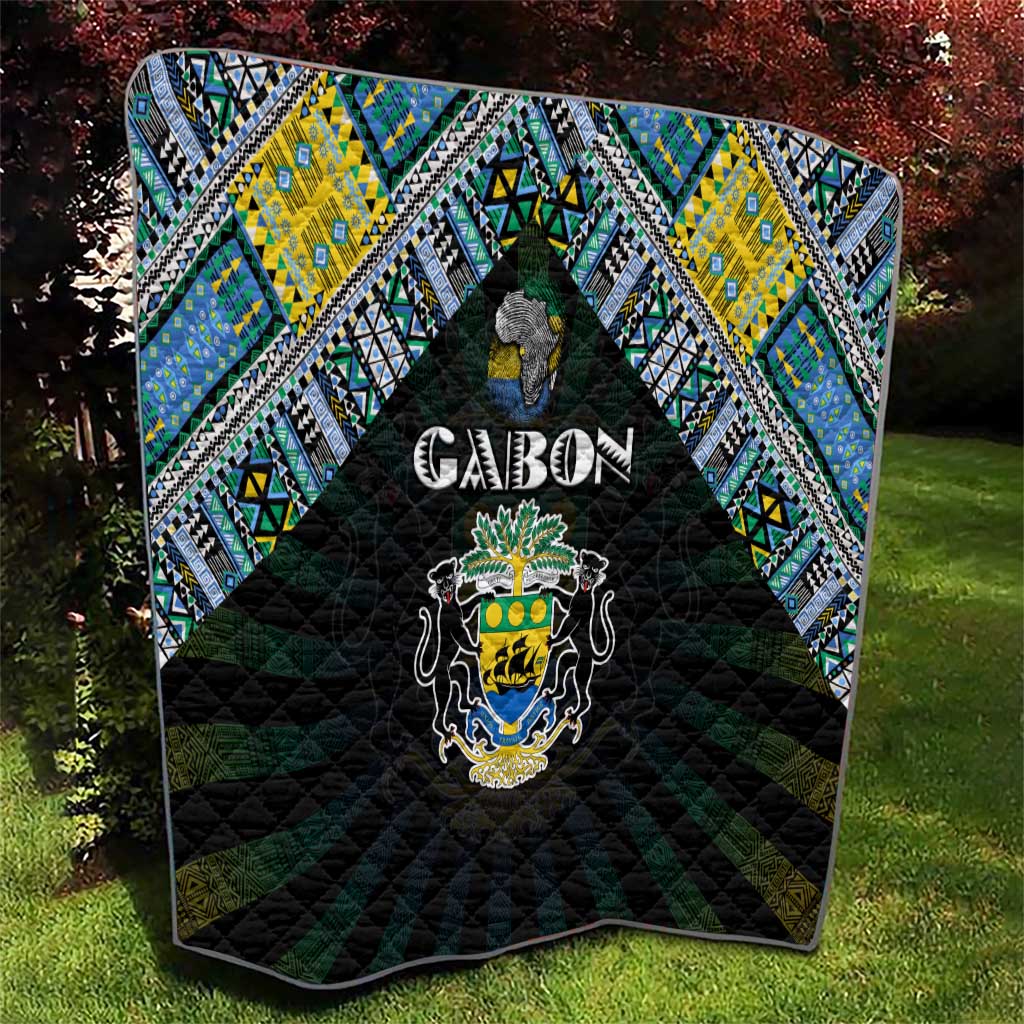 Gabon Roots Quilt African Map in Fingerprint and Tribal Colors