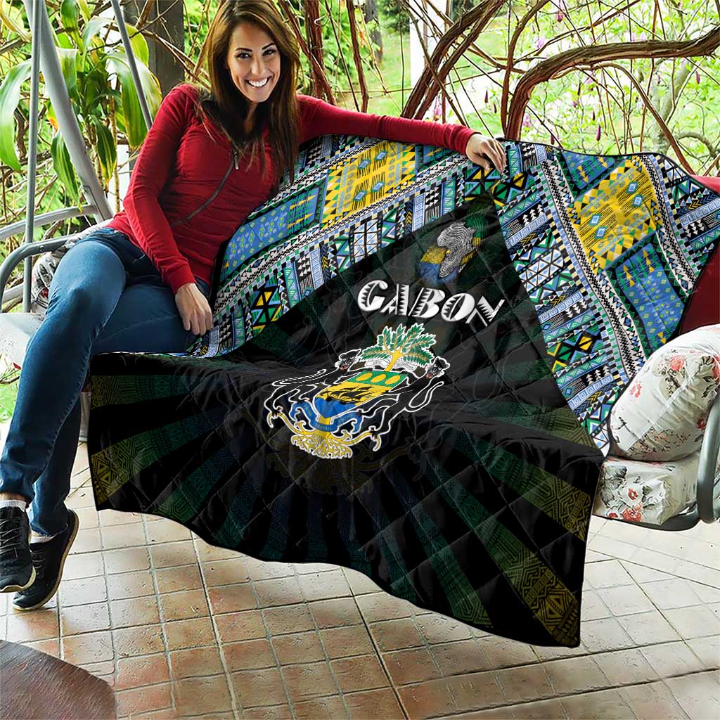Gabon Roots Quilt African Map in Fingerprint and Tribal Colors