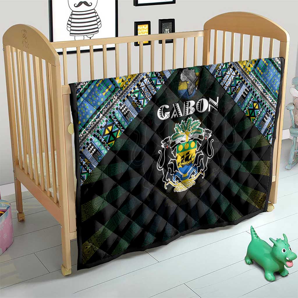 Gabon Roots Quilt African Map in Fingerprint and Tribal Colors