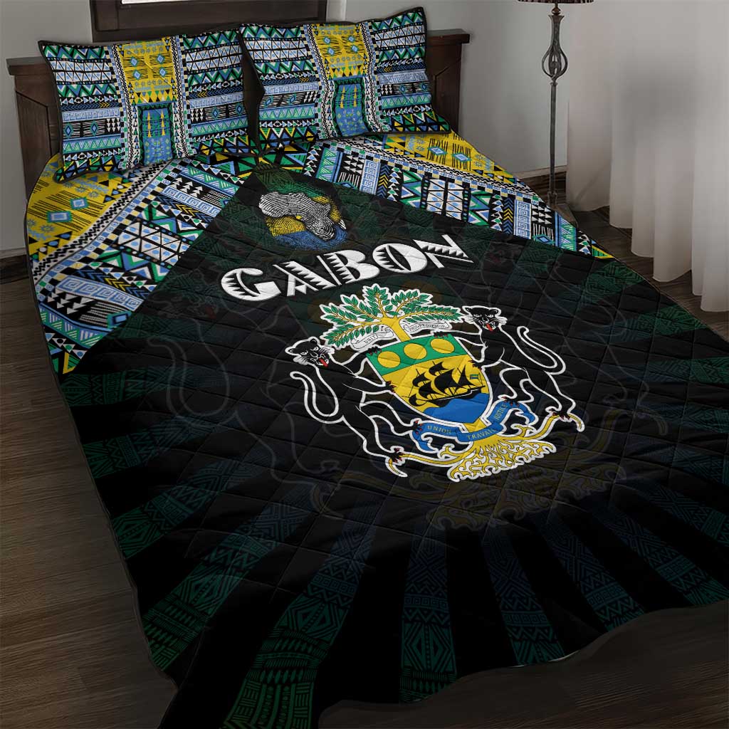 Gabon Roots Quilt Bed Set African Map in Fingerprint and Tribal Colors