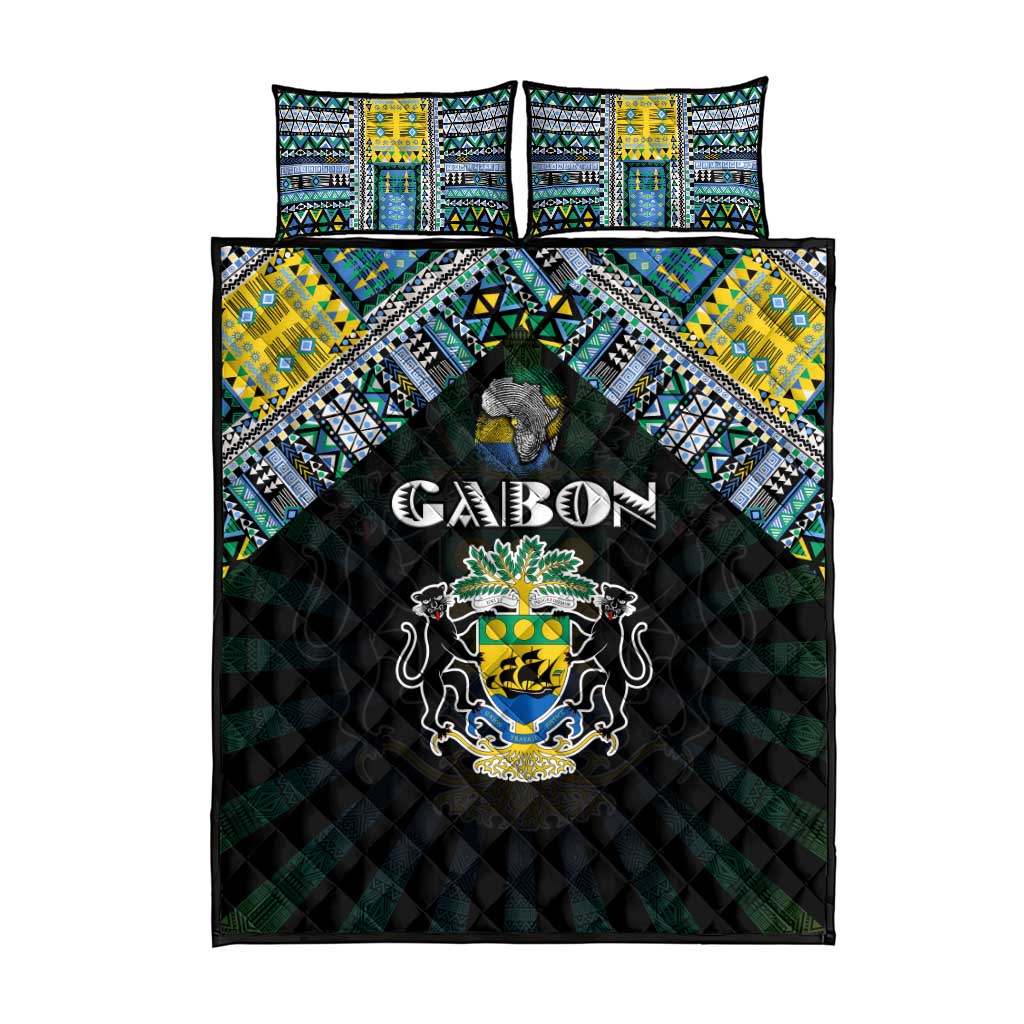 Gabon Roots Quilt Bed Set African Map in Fingerprint and Tribal Colors