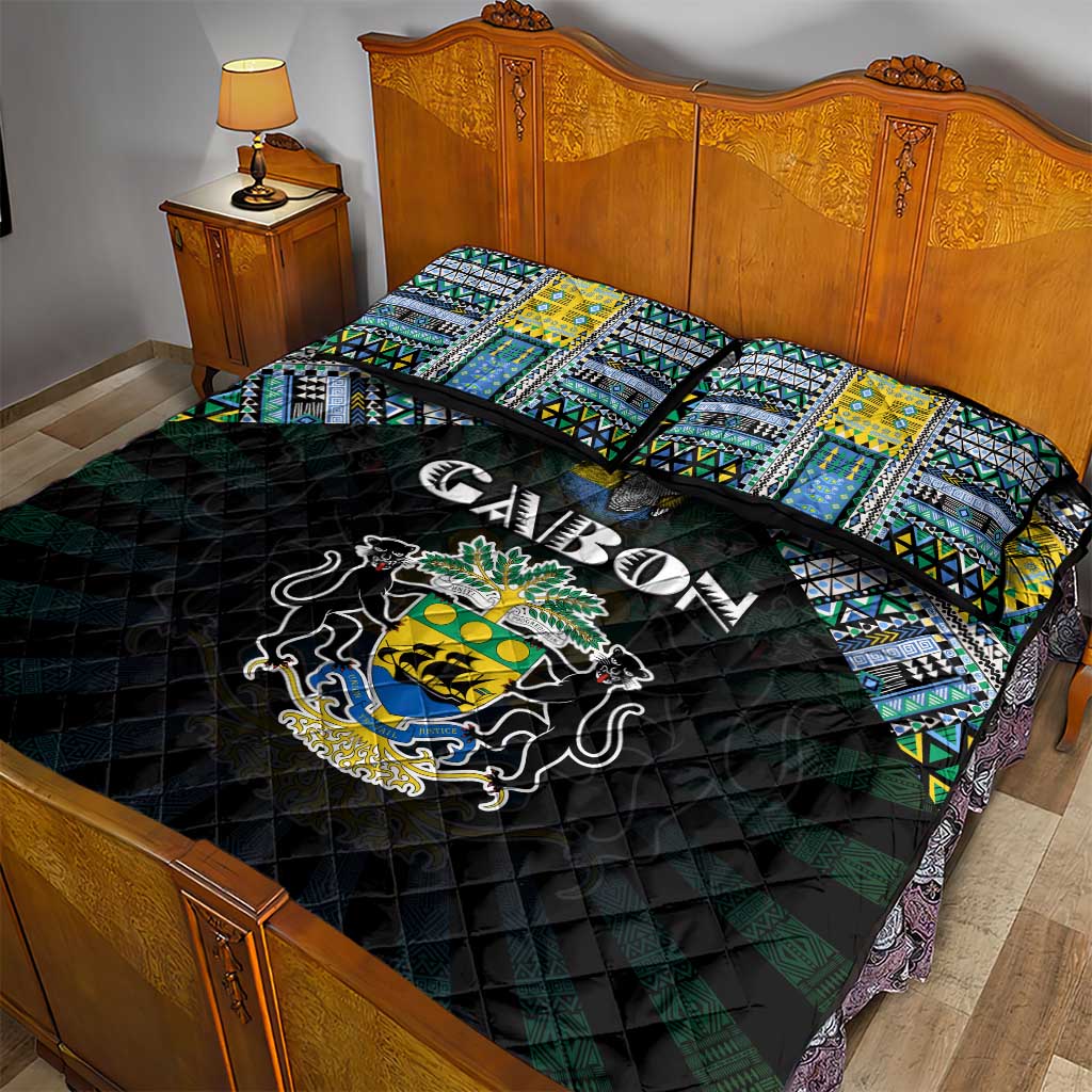Gabon Roots Quilt Bed Set African Map in Fingerprint and Tribal Colors