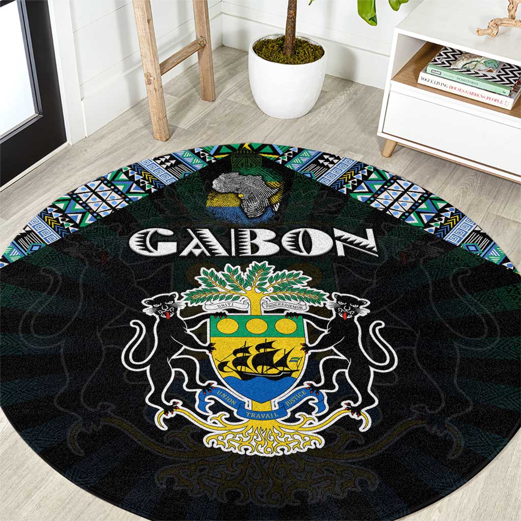 Gabon Roots Round Carpet African Map in Fingerprint and Tribal Colors