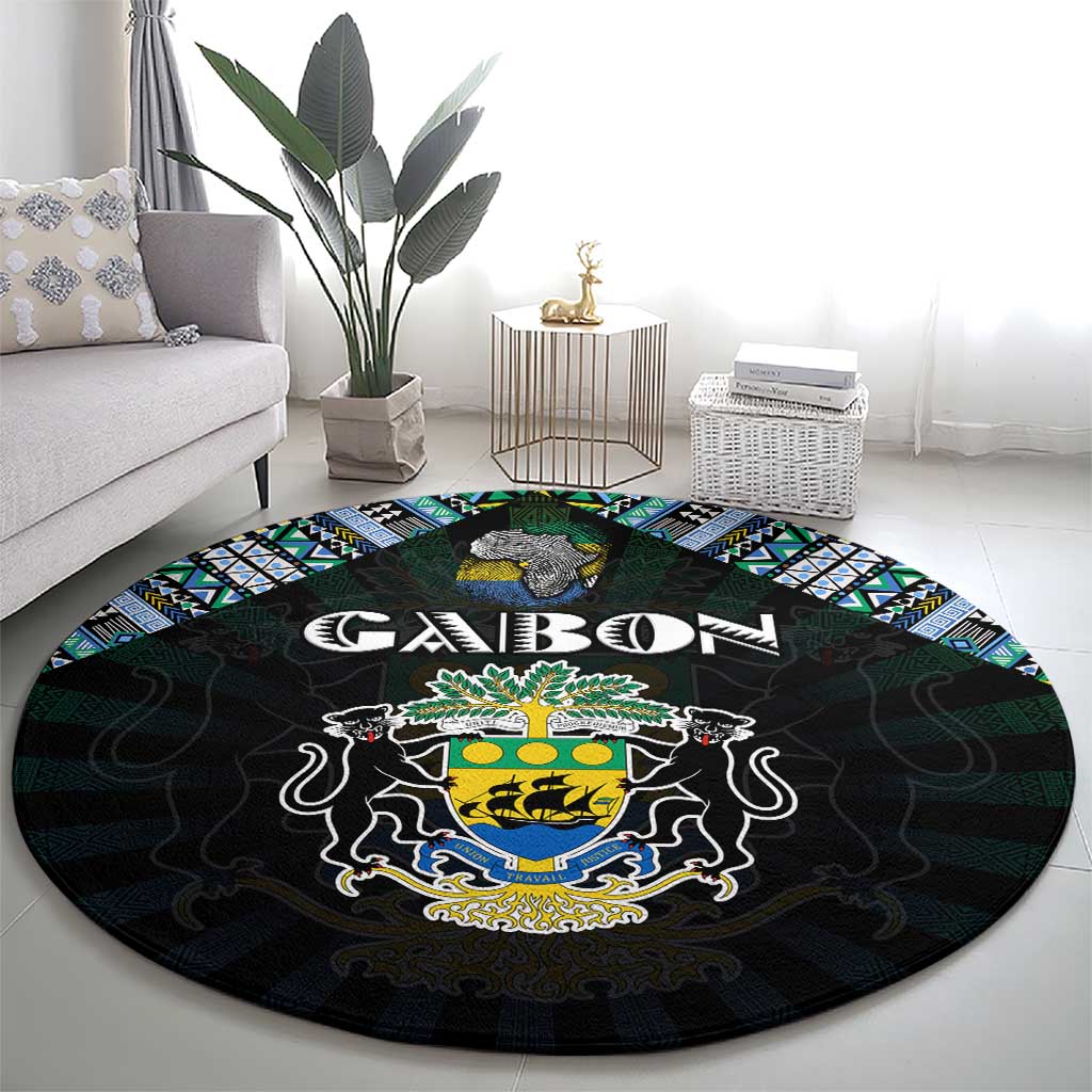 Gabon Roots Round Carpet African Map in Fingerprint and Tribal Colors