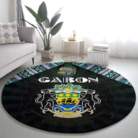 Gabon Roots Round Carpet African Map in Fingerprint and Tribal Colors
