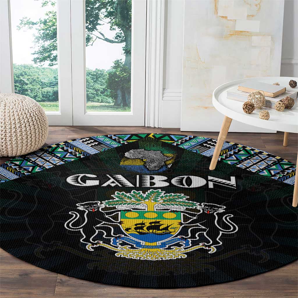Gabon Roots Round Carpet African Map in Fingerprint and Tribal Colors