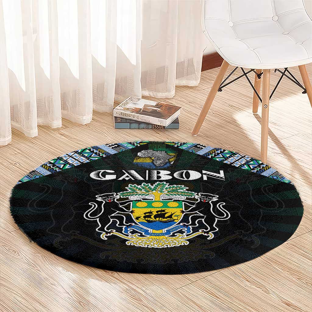 Gabon Roots Round Carpet African Map in Fingerprint and Tribal Colors