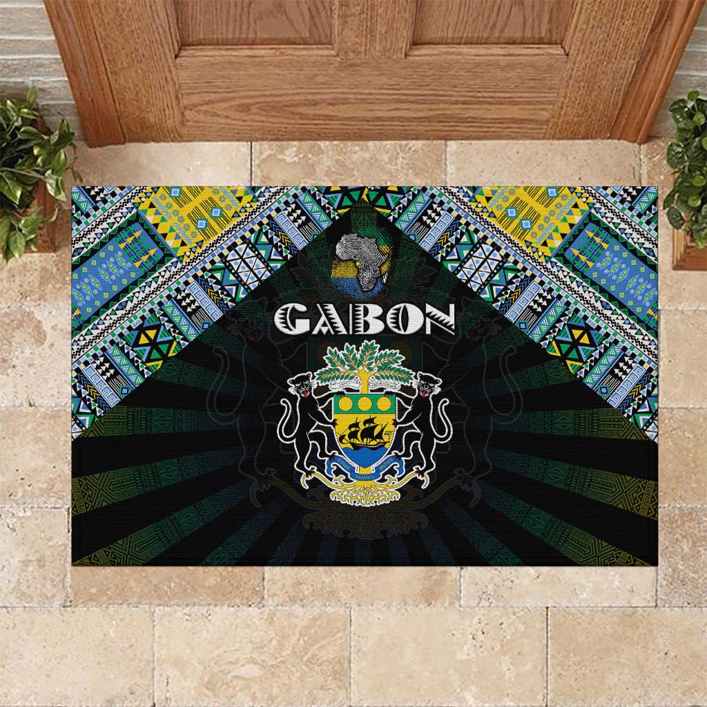 Gabon Roots Rubber Doormat African Map in Fingerprint and Tribal Colors