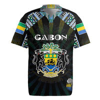 Personalized Gabon Roots Rugby Jersey African Map in Fingerprint and Tribal Colors