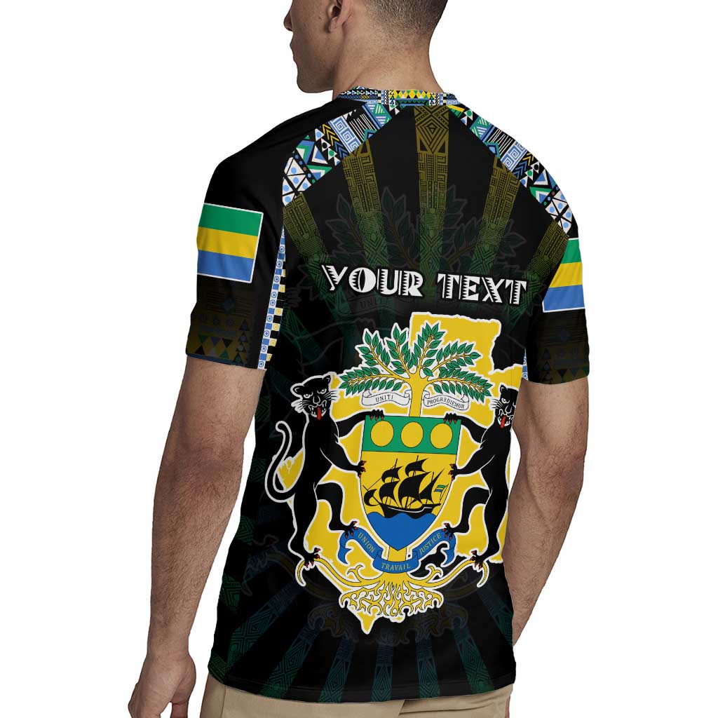Personalized Gabon Roots Rugby Jersey African Map in Fingerprint and Tribal Colors
