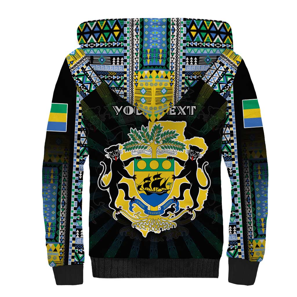 Personalized Gabon Roots Sherpa Hoodie African Map in Fingerprint and Tribal Colors