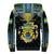 Personalized Gabon Roots Sherpa Hoodie African Map in Fingerprint and Tribal Colors