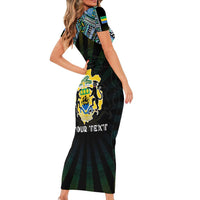 Personalized Gabon Roots Short Sleeve Bodycon Dress African Map in Fingerprint and Tribal Colors
