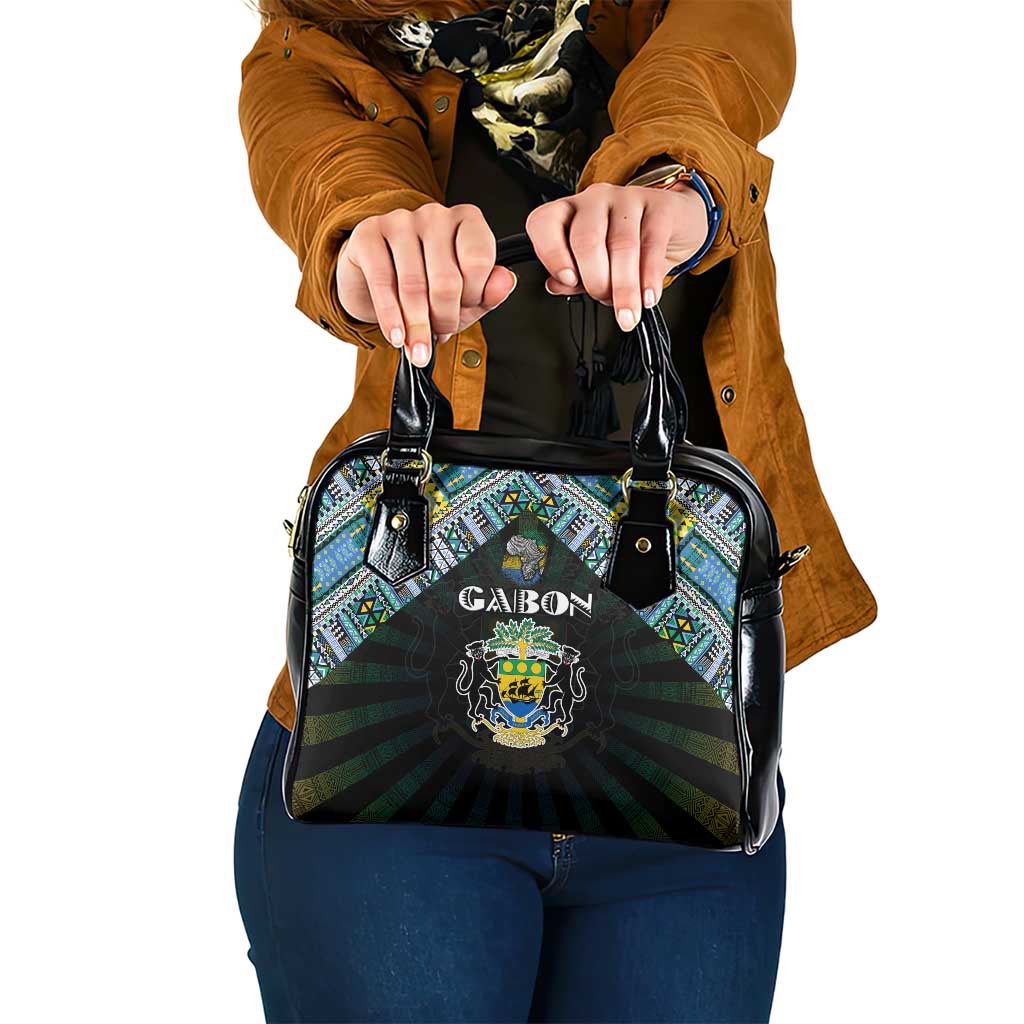 Gabon Roots Shoulder Handbag African Map in Fingerprint and Tribal Colors