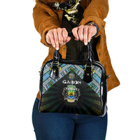 Gabon Roots Shoulder Handbag African Map in Fingerprint and Tribal Colors